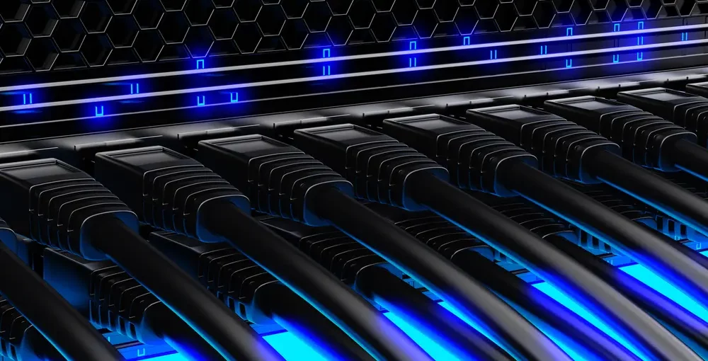 Network switch with connected Ethernet cables